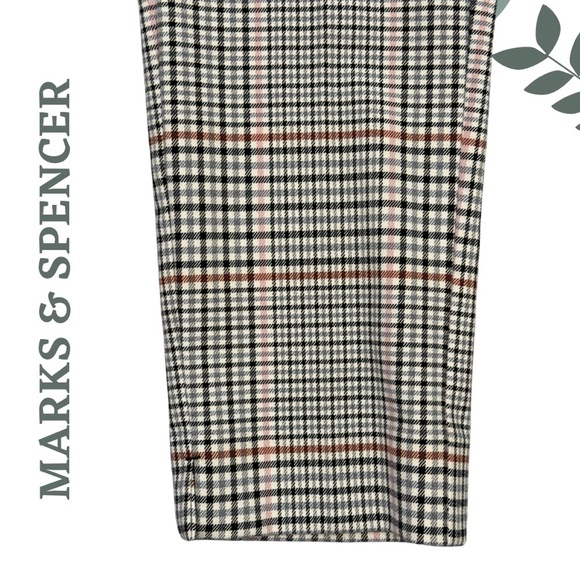 Marks & Spencer “The Mia” Slim Plaid Dress Pants Black Cream Pink Brown Size 10 - Picture 5 of 6